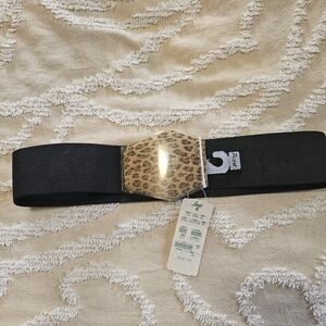 New Pearl Black Leopard Stretch Belt Sz One Size fits most